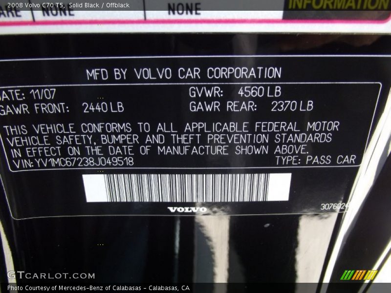 Solid Black / Offblack 2008 Volvo C70 T5