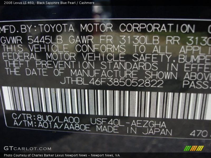 Black Sapphire Blue Pearl / Cashmere 2008 Lexus LS 460