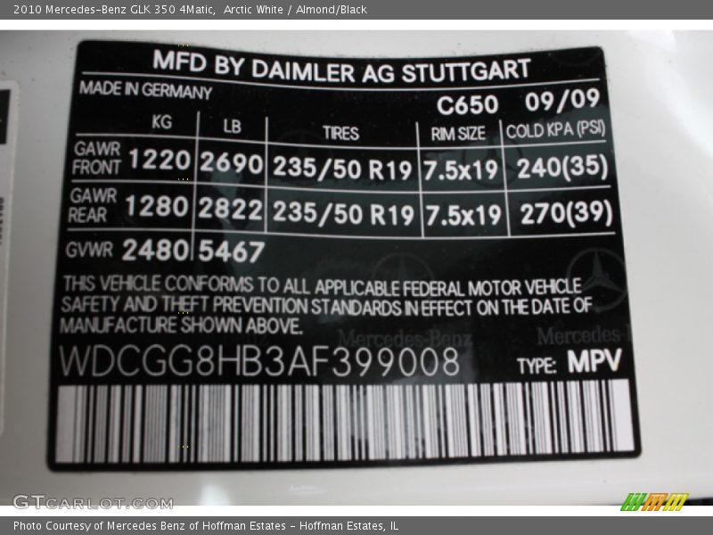 Arctic White / Almond/Black 2010 Mercedes-Benz GLK 350 4Matic
