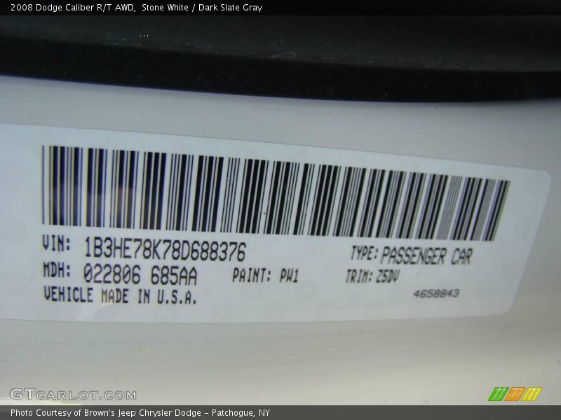Stone White / Dark Slate Gray 2008 Dodge Caliber R/T AWD