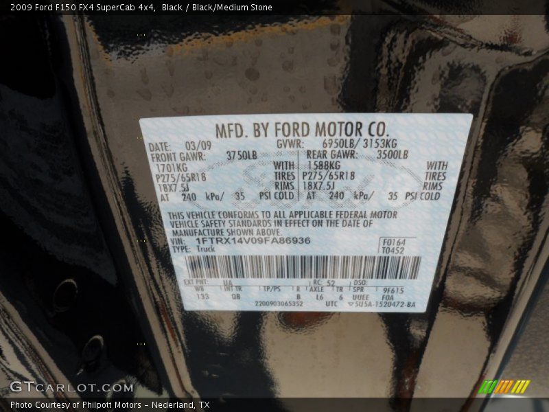 2009 F150 FX4 SuperCab 4x4 Black Color Code UA