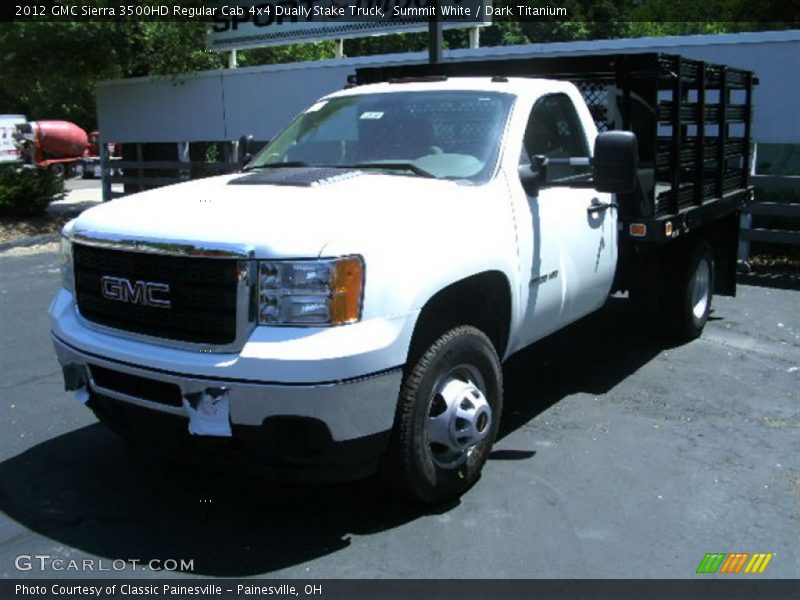 Summit White / Dark Titanium 2012 GMC Sierra 3500HD Regular Cab 4x4 Dually Stake Truck