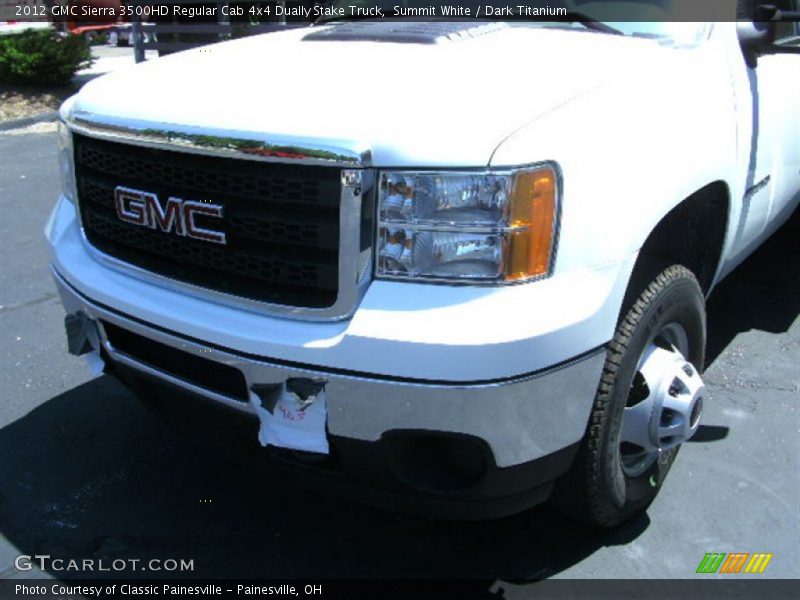 Summit White / Dark Titanium 2012 GMC Sierra 3500HD Regular Cab 4x4 Dually Stake Truck