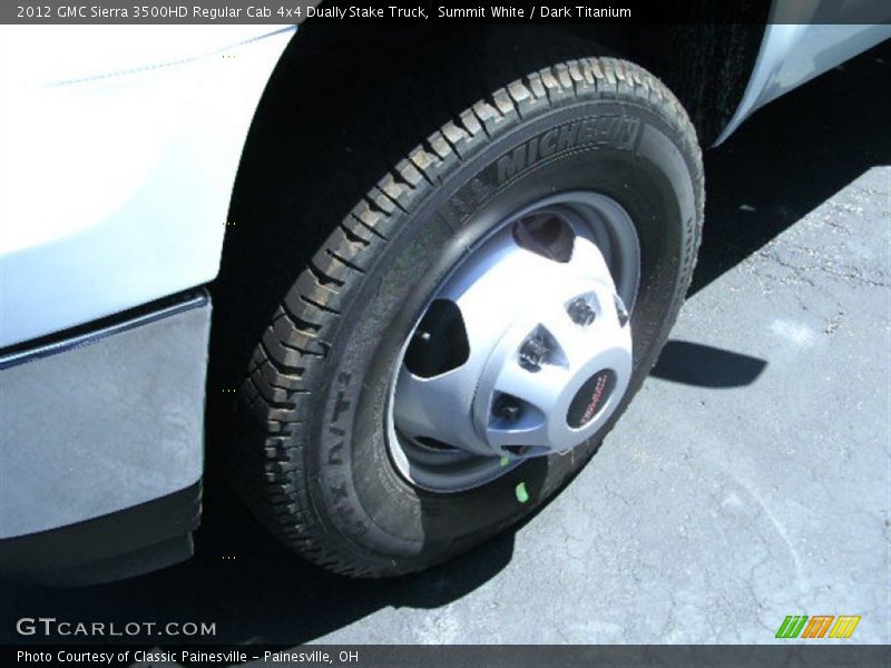 Summit White / Dark Titanium 2012 GMC Sierra 3500HD Regular Cab 4x4 Dually Stake Truck
