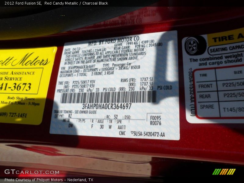 Red Candy Metallic / Charcoal Black 2012 Ford Fusion SE