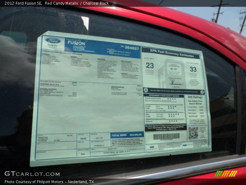 Red Candy Metallic / Charcoal Black 2012 Ford Fusion SE