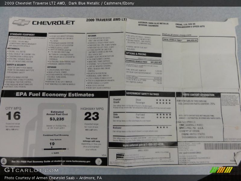 Dark Blue Metallic / Cashmere/Ebony 2009 Chevrolet Traverse LTZ AWD