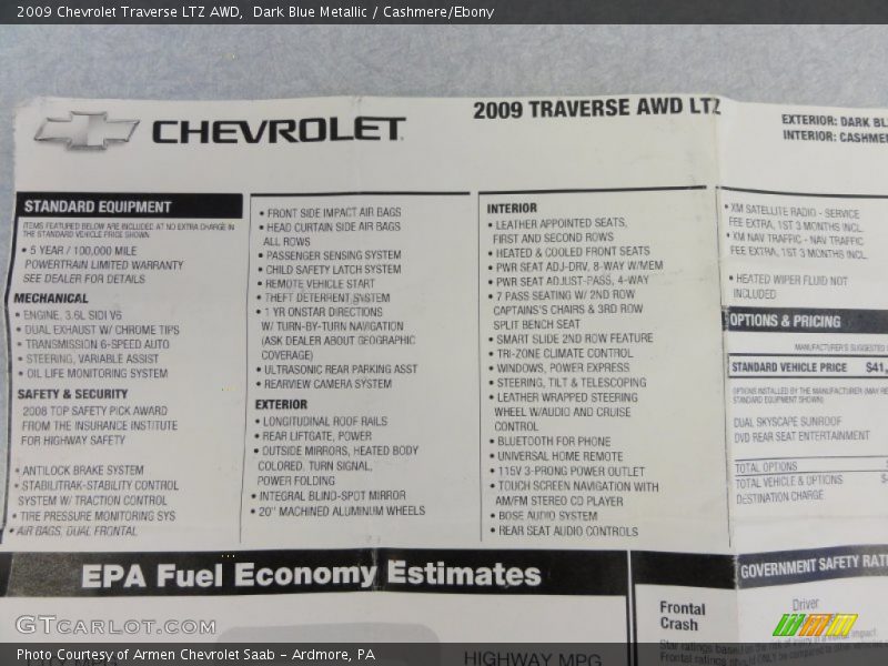 Dark Blue Metallic / Cashmere/Ebony 2009 Chevrolet Traverse LTZ AWD