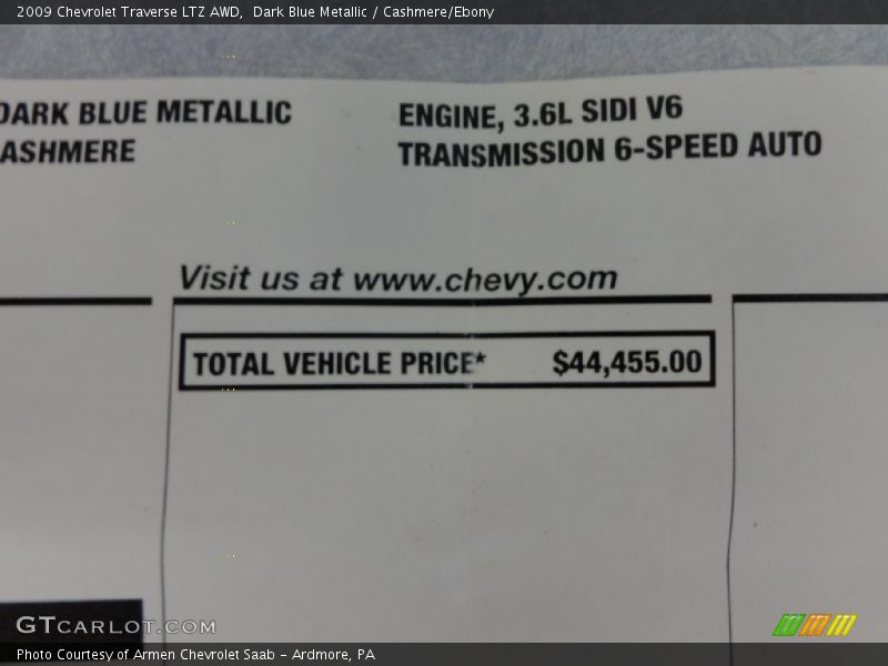Dark Blue Metallic / Cashmere/Ebony 2009 Chevrolet Traverse LTZ AWD