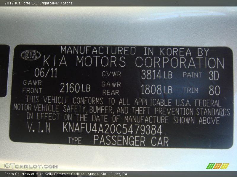 Bright Silver / Stone 2012 Kia Forte EX