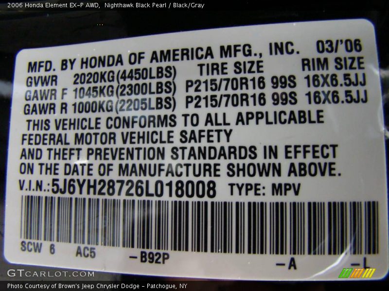 Nighthawk Black Pearl / Black/Gray 2006 Honda Element EX-P AWD