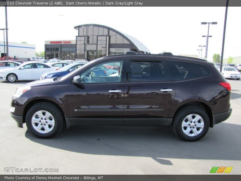 Dark Cherry Metallic / Dark Gray/Light Gray 2010 Chevrolet Traverse LS AWD
