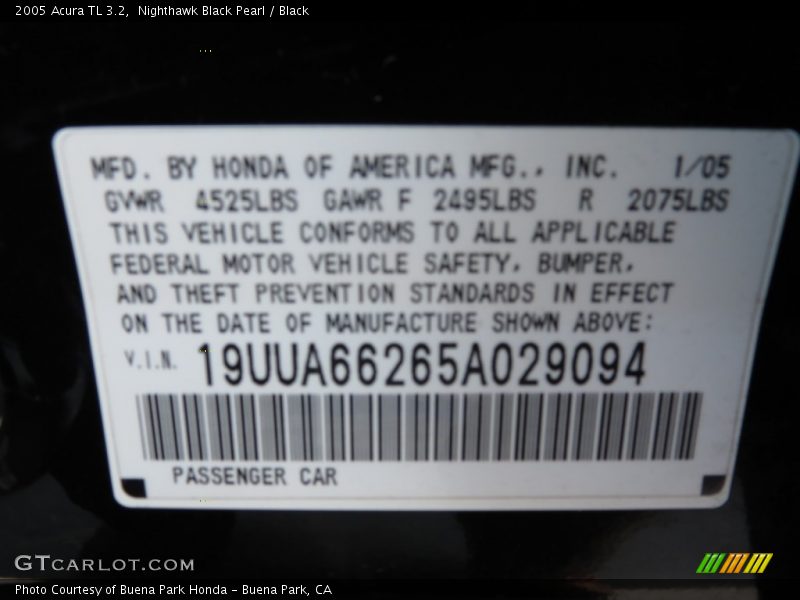 Nighthawk Black Pearl / Black 2005 Acura TL 3.2