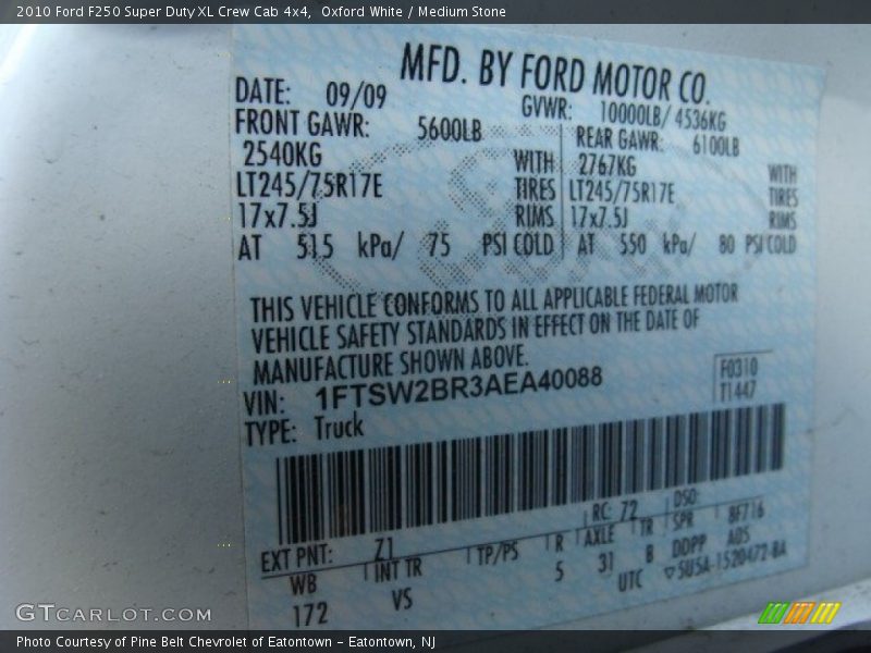 2010 F250 Super Duty XL Crew Cab 4x4 Oxford White Color Code Z1