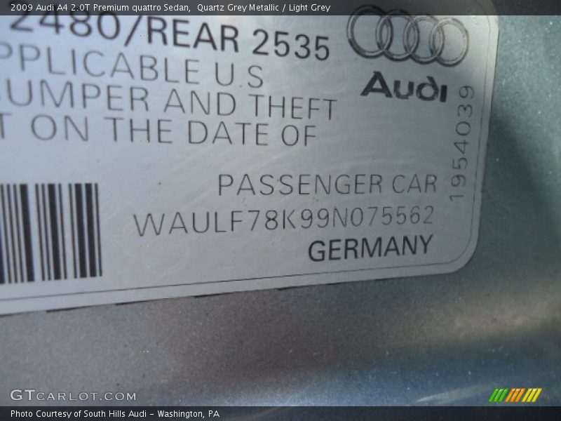 Quartz Grey Metallic / Light Grey 2009 Audi A4 2.0T Premium quattro Sedan