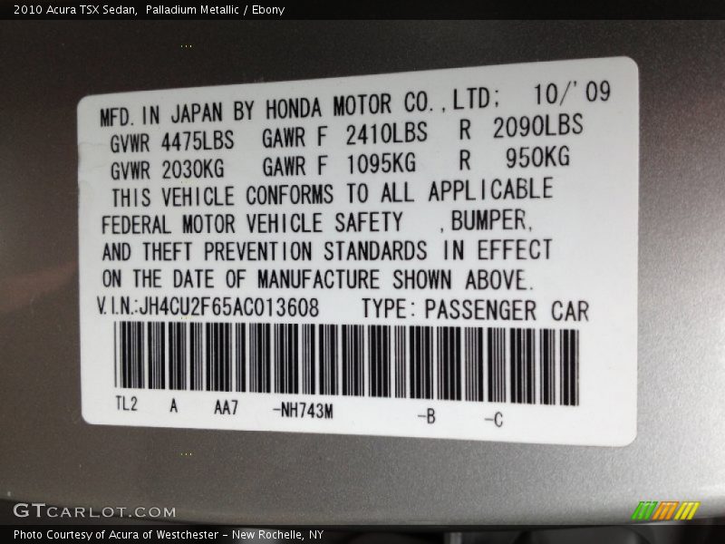 Palladium Metallic / Ebony 2010 Acura TSX Sedan