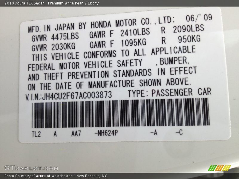 Premium White Pearl / Ebony 2010 Acura TSX Sedan