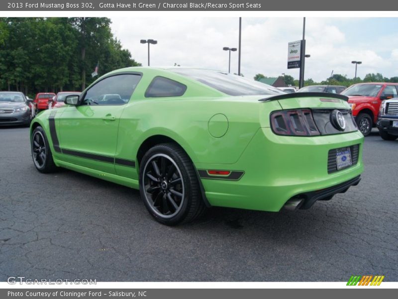 Gotta Have It Green / Charcoal Black/Recaro Sport Seats 2013 Ford Mustang Boss 302