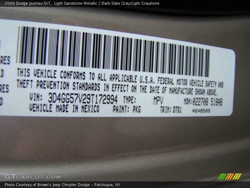 Light Sandstone Metallic / Dark Slate Gray/Light Graystone 2009 Dodge Journey SXT