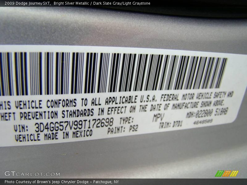 Bright Silver Metallic / Dark Slate Gray/Light Graystone 2009 Dodge Journey SXT