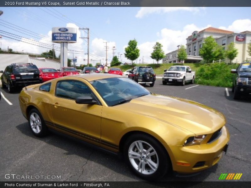 Sunset Gold Metallic / Charcoal Black 2010 Ford Mustang V6 Coupe