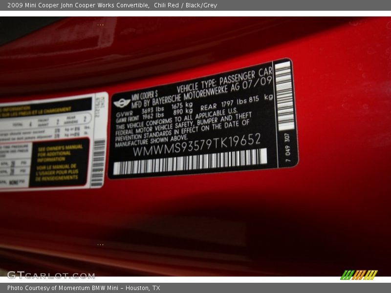 Chili Red / Black/Grey 2009 Mini Cooper John Cooper Works Convertible