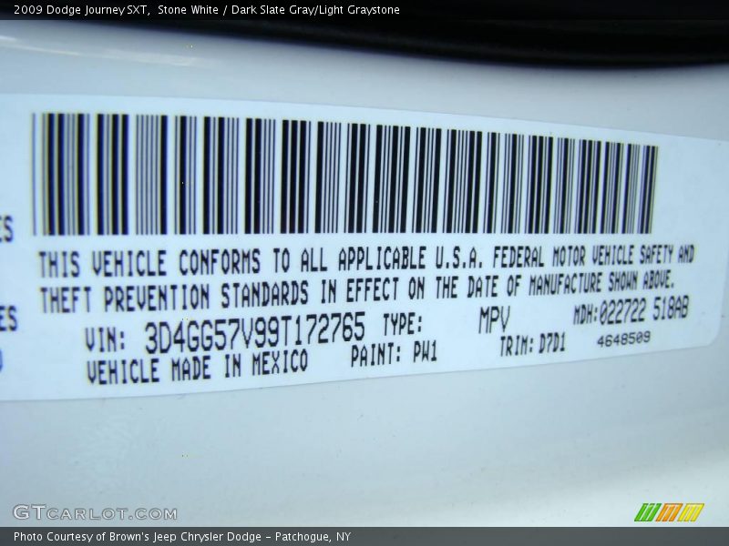 Stone White / Dark Slate Gray/Light Graystone 2009 Dodge Journey SXT