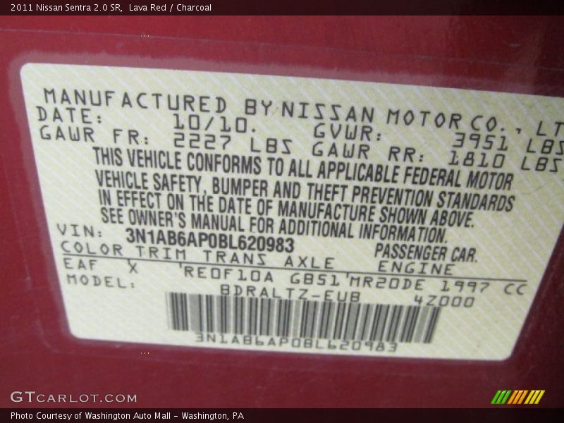 EAF - 2011 Nissan Sentra 2.0 SR