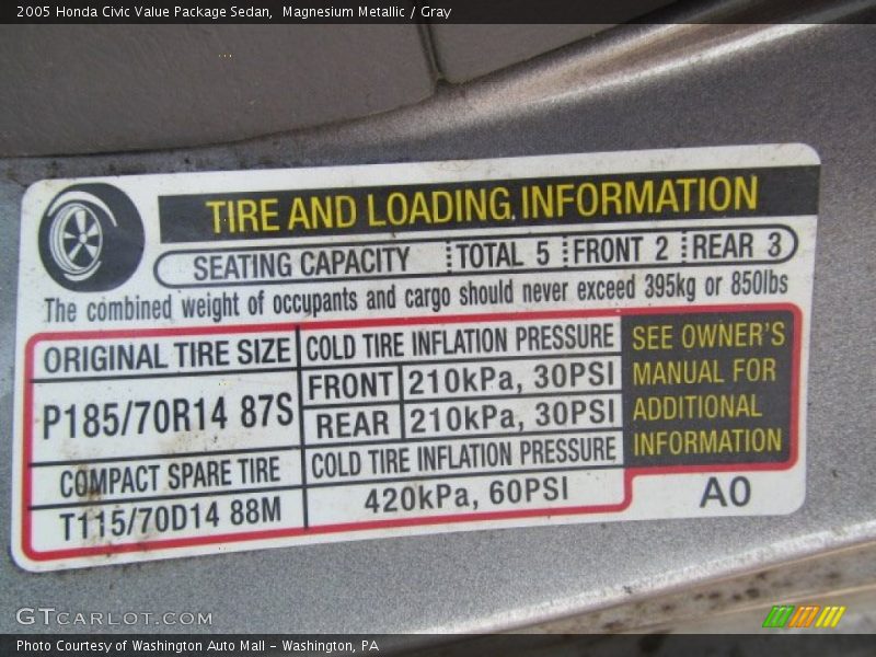 Magnesium Metallic / Gray 2005 Honda Civic Value Package Sedan