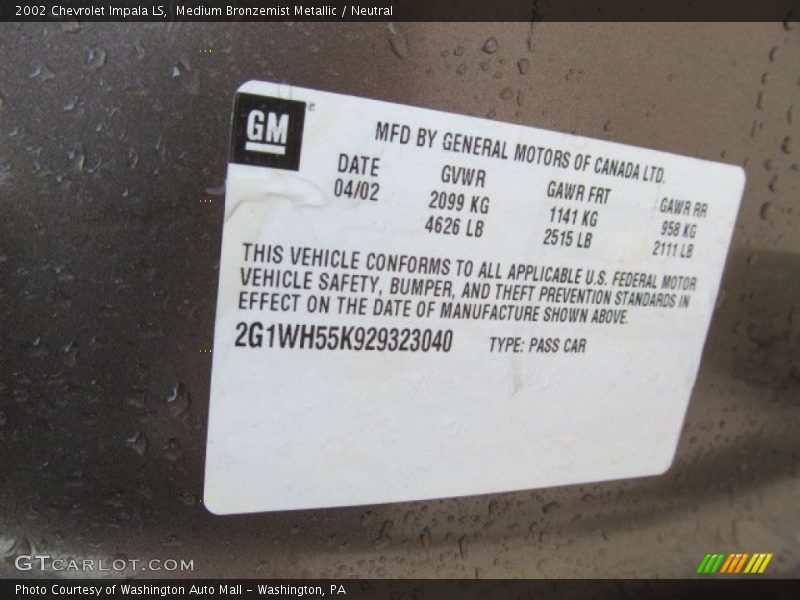 Medium Bronzemist Metallic / Neutral 2002 Chevrolet Impala LS