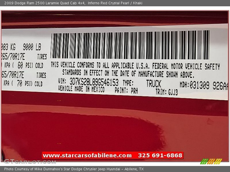 Inferno Red Crystal Pearl / Khaki 2009 Dodge Ram 2500 Laramie Quad Cab 4x4
