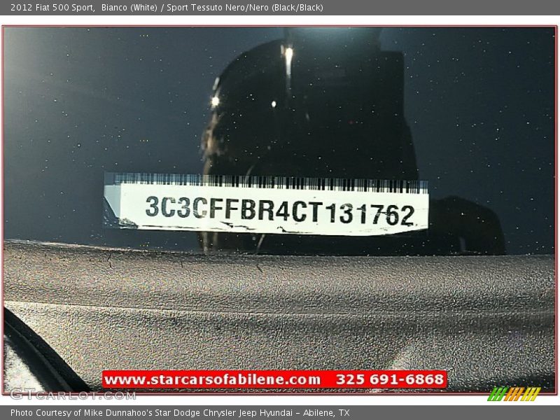 Bianco (White) / Sport Tessuto Nero/Nero (Black/Black) 2012 Fiat 500 Sport