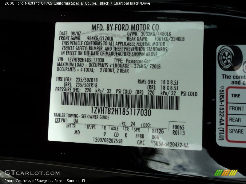 2008 Mustang GT/CS California Special Coupe Black Color Code UA