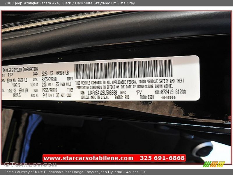 Black / Dark Slate Gray/Medium Slate Gray 2008 Jeep Wrangler Sahara 4x4