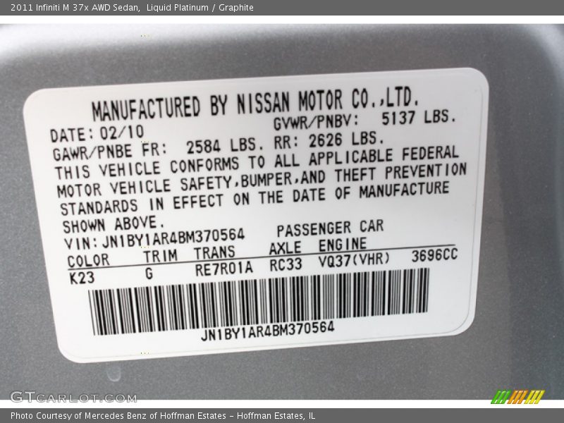 Liquid Platinum / Graphite 2011 Infiniti M 37x AWD Sedan