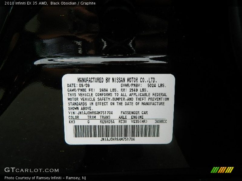 Black Obsidian / Graphite 2010 Infiniti EX 35 AWD
