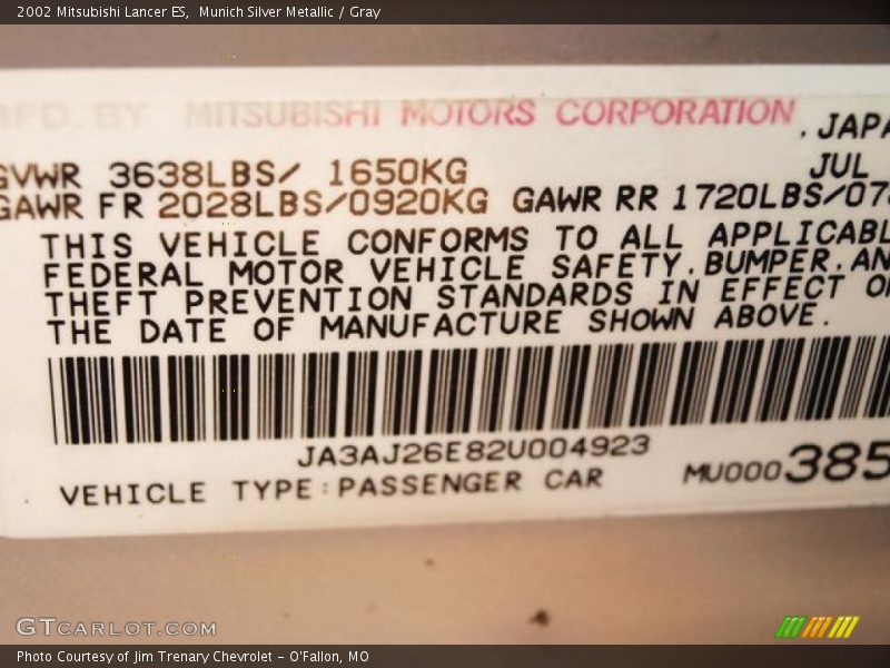 Munich Silver Metallic / Gray 2002 Mitsubishi Lancer ES