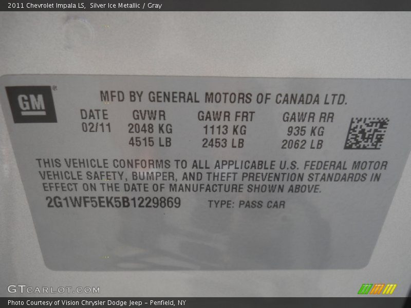 Silver Ice Metallic / Gray 2011 Chevrolet Impala LS