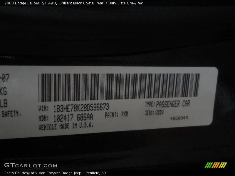 Brilliant Black Crystal Pearl / Dark Slate Gray/Red 2008 Dodge Caliber R/T AWD