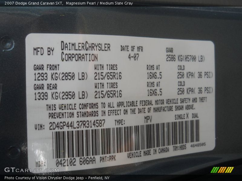 Magnesium Pearl / Medium Slate Gray 2007 Dodge Grand Caravan SXT