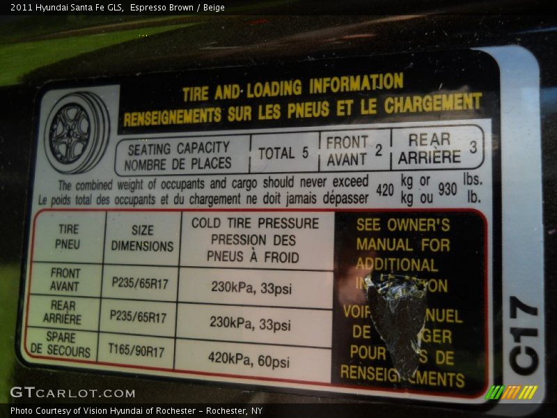 Espresso Brown / Beige 2011 Hyundai Santa Fe GLS