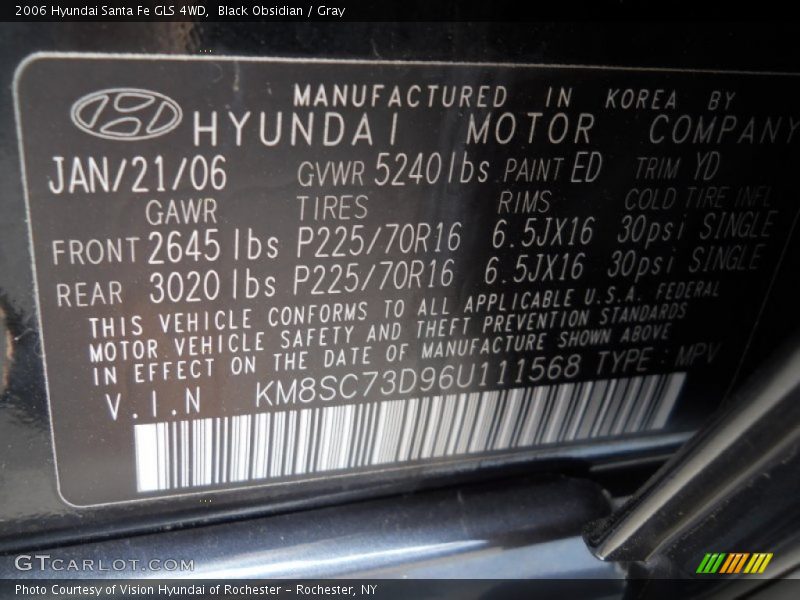 Black Obsidian / Gray 2006 Hyundai Santa Fe GLS 4WD