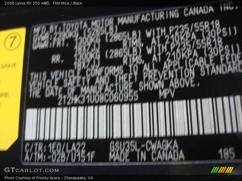 Flint Mica / Black 2008 Lexus RX 350 AWD