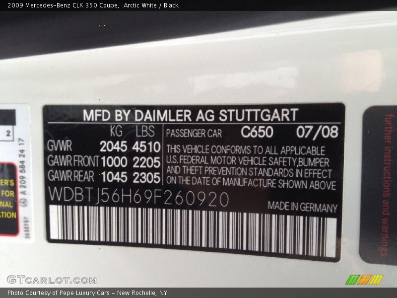 Arctic White / Black 2009 Mercedes-Benz CLK 350 Coupe