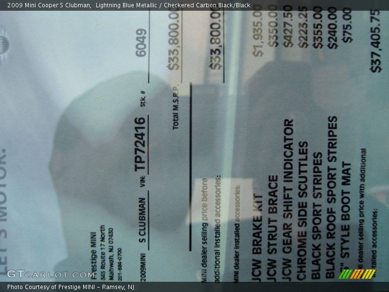 Lightning Blue Metallic / Checkered Carbon Black/Black 2009 Mini Cooper S Clubman