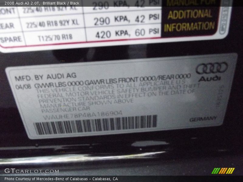 Brilliant Black / Black 2008 Audi A3 2.0T