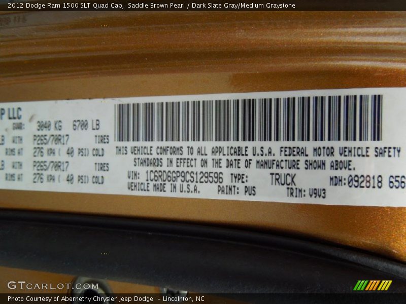 2012 Ram 1500 SLT Quad Cab Saddle Brown Pearl Color Code PUS