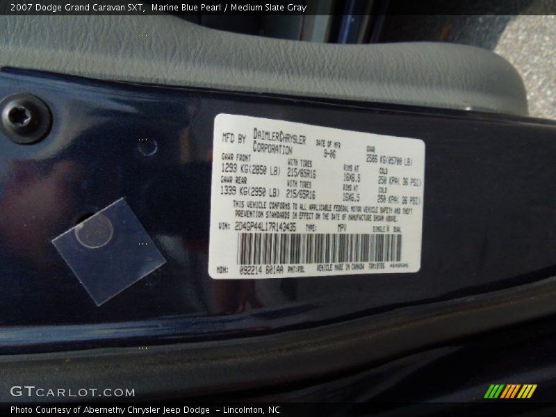 Marine Blue Pearl / Medium Slate Gray 2007 Dodge Grand Caravan SXT