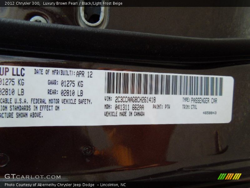 2012 300  Luxury Brown Pearl Color Code PTW