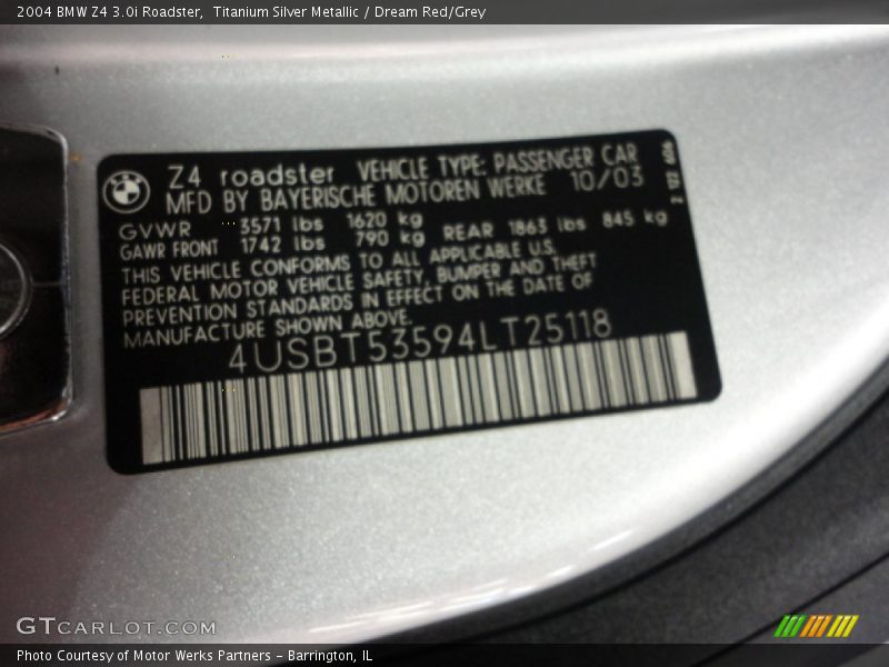 Titanium Silver Metallic / Dream Red/Grey 2004 BMW Z4 3.0i Roadster